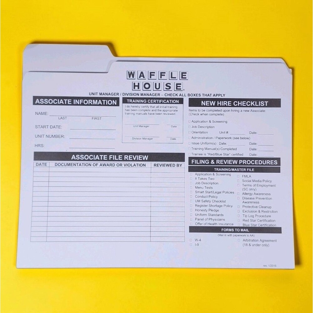 10 Waffle House New Hire Manager Folders Blank Discontinued Restaurant Ephemera